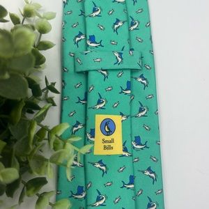 Bird Dog Bay 100% Silk Tie Blue SwordFirst All Over Print Summer Preppy EUC